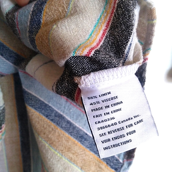 Ness Linen Multicolored Striped Shirt with Buttons and 3/4 Sleeves - Picture 7 of 11